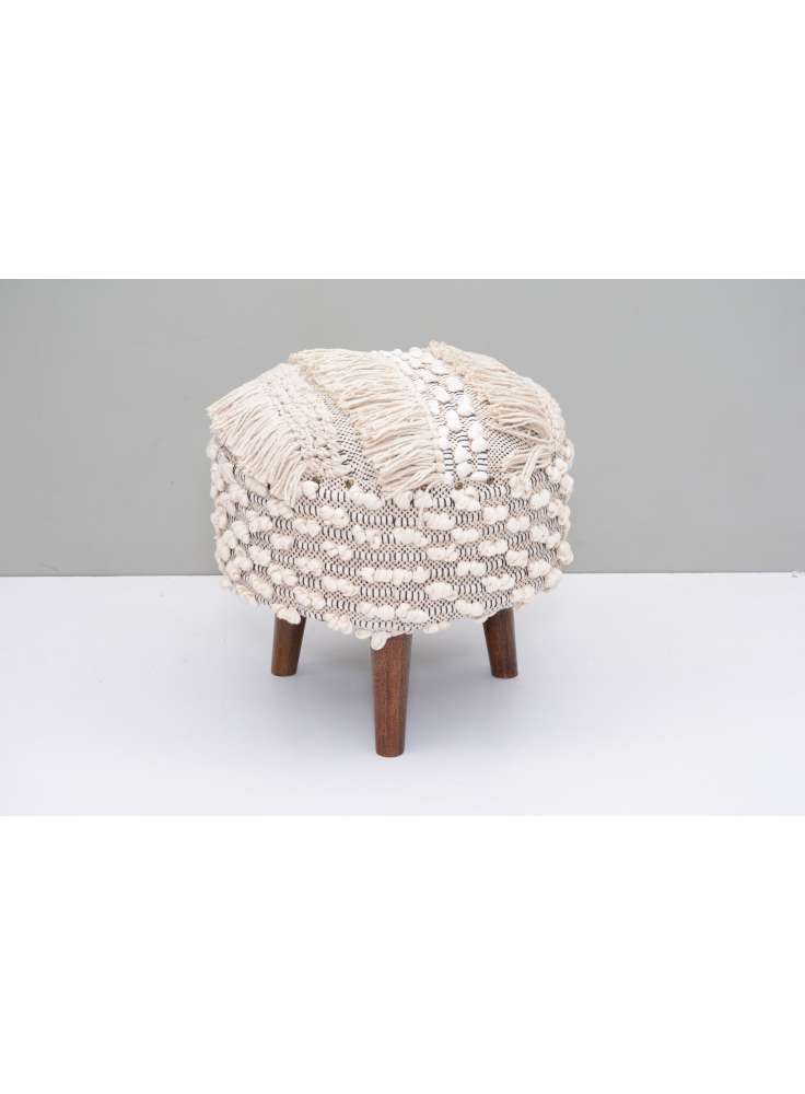 WHITE SHAGGY WOVEN STOOL