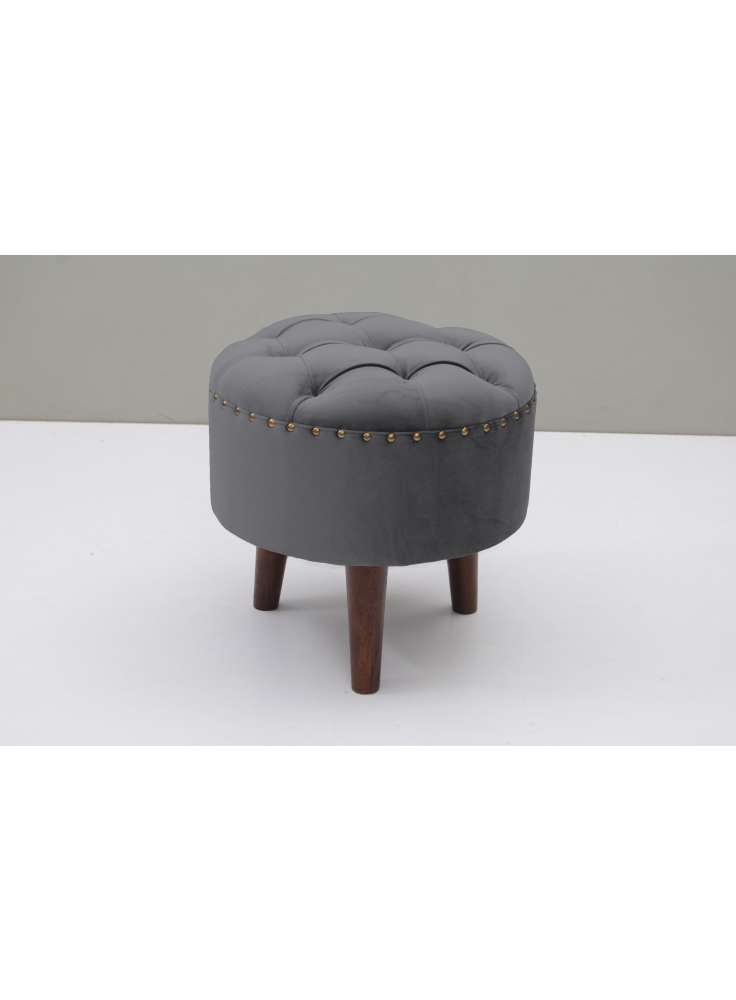 GREY TUFFTED STOOL