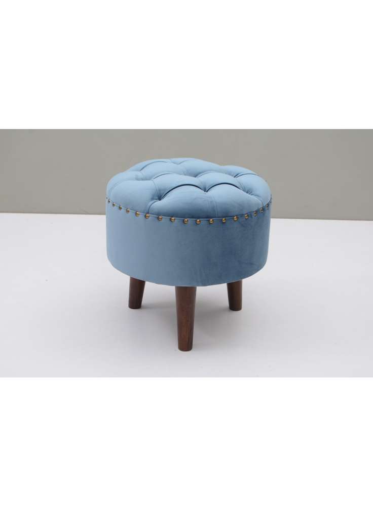 ICE BLUE TUFFTED STOOL